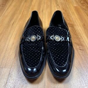 Vero Cuoio Made in Italy Men’s Shoes Glossy Black with Gold Emblem Size 40